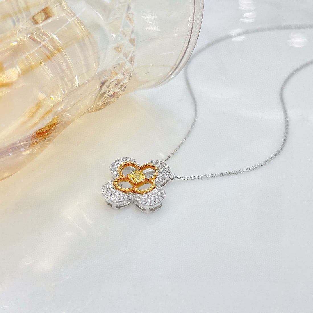 14k Gold 0.54 Ctw Natural Yellow Diamond & Diamond Necklace - 2