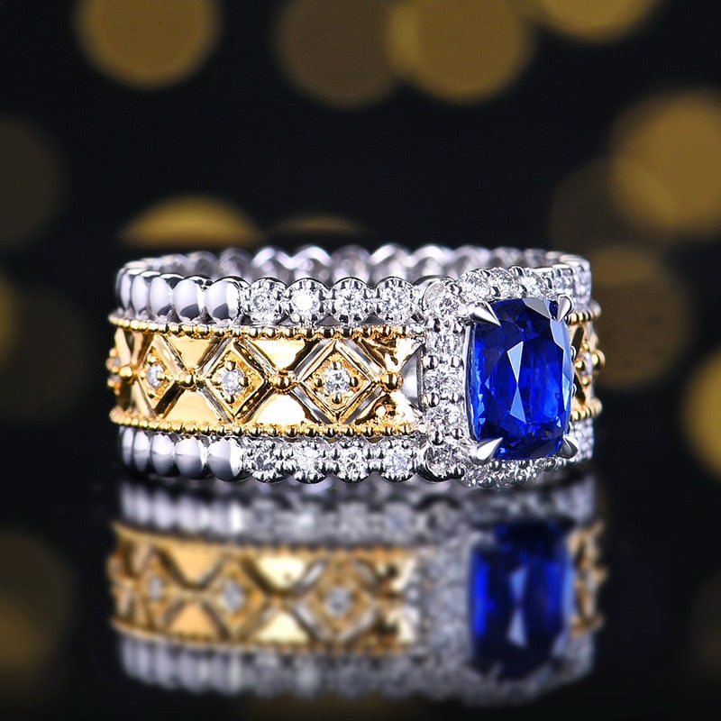 14k Gold 1.56 Ctw Natural Sapphire & Diamond Ring - 3