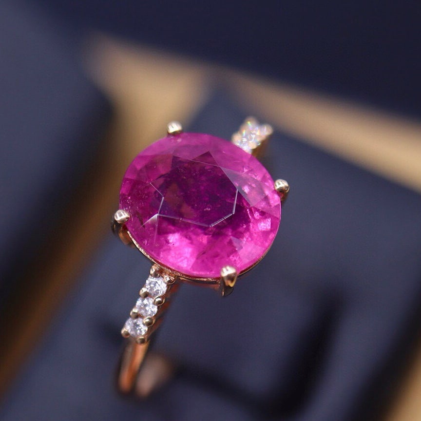 14k Gold 3.14 Ct Natural Tourmaline & Diamond Ring - 2