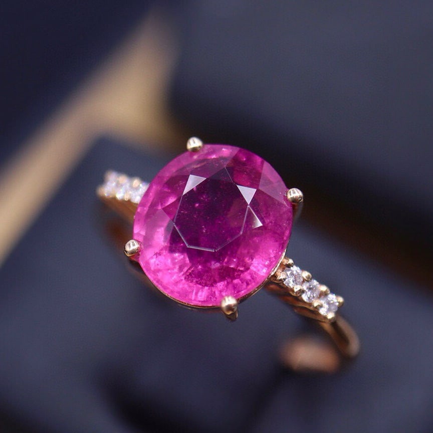 14k Gold 3.14 Ct Natural Tourmaline & Diamond Ring - 3