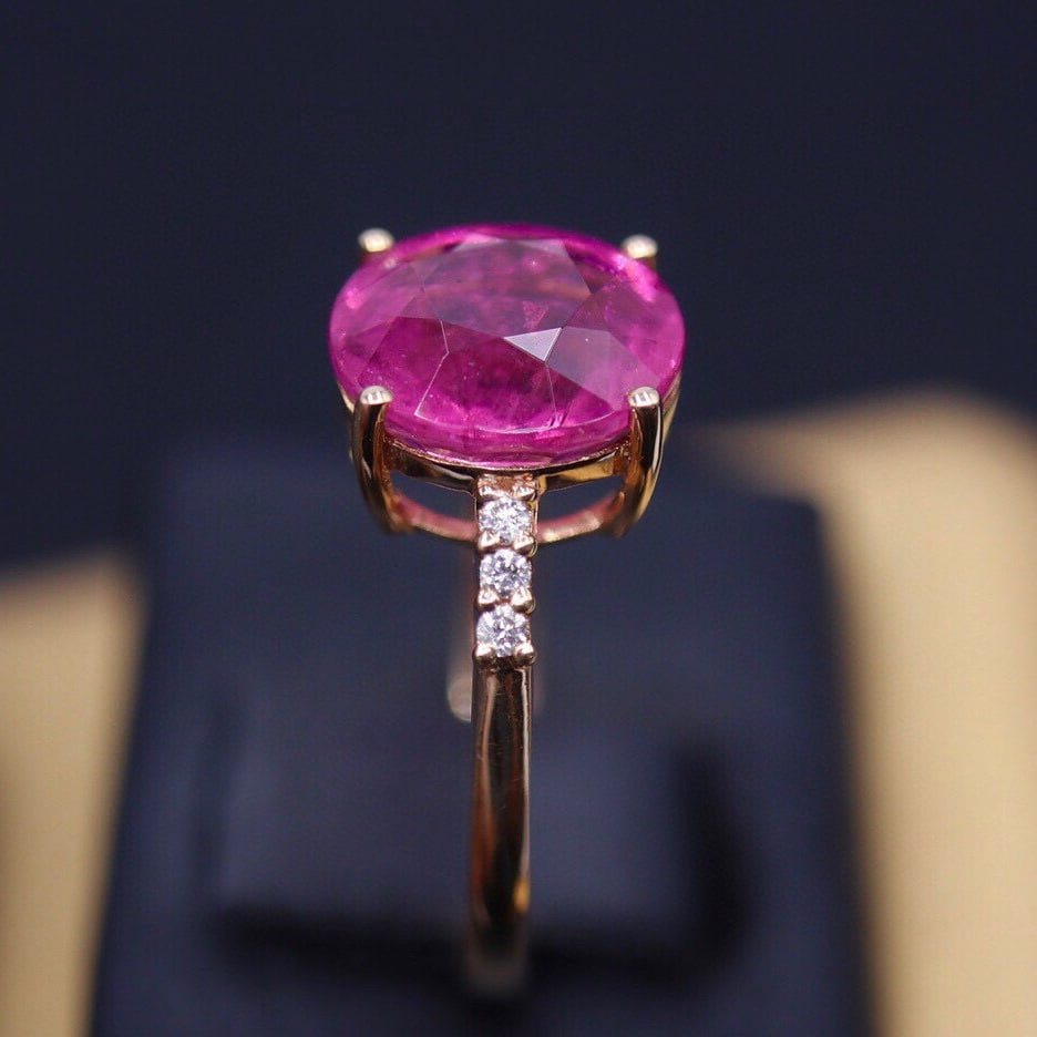 14k Gold 3.14 Ct Natural Tourmaline & Diamond Ring - 4