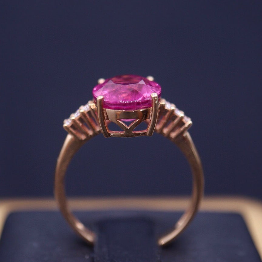 14k Gold 3.14 Ct Natural Tourmaline & Diamond Ring - 5