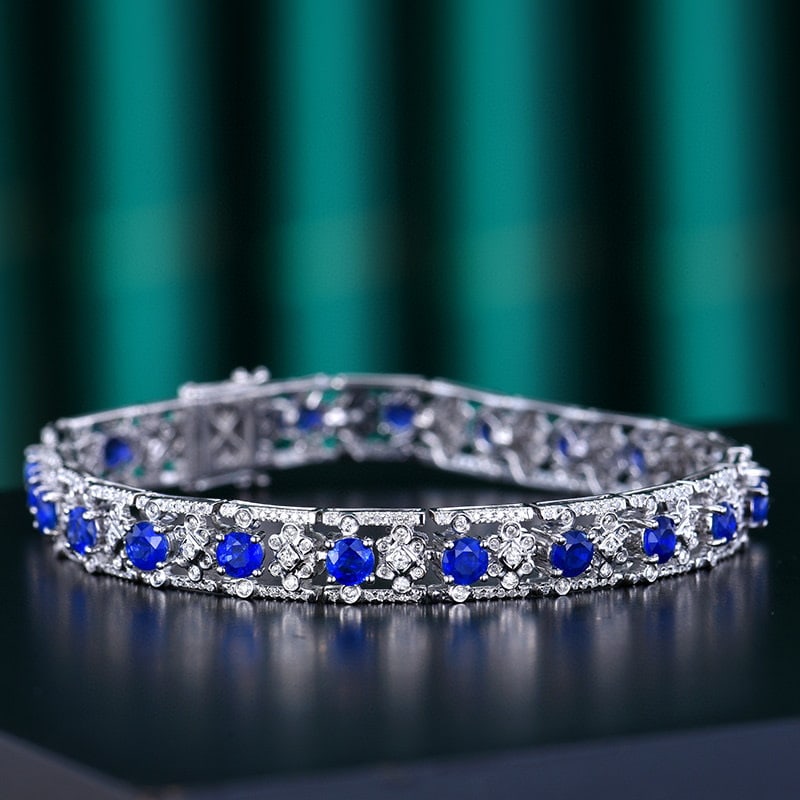 14k Gold 6.65 Ctw Natural Sapphire & Diamond Bracelet - 3