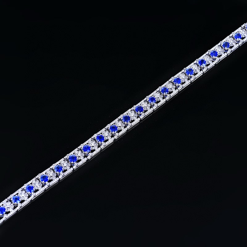 14k Gold 6.65 Ctw Natural Sapphire & Diamond Bracelet - 4