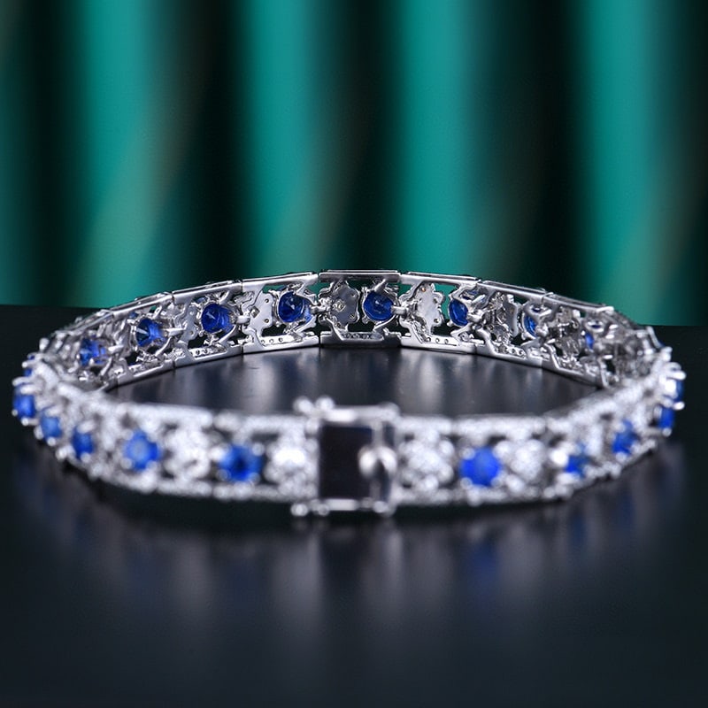 14k Gold 6.65 Ctw Natural Sapphire & Diamond Bracelet - 5