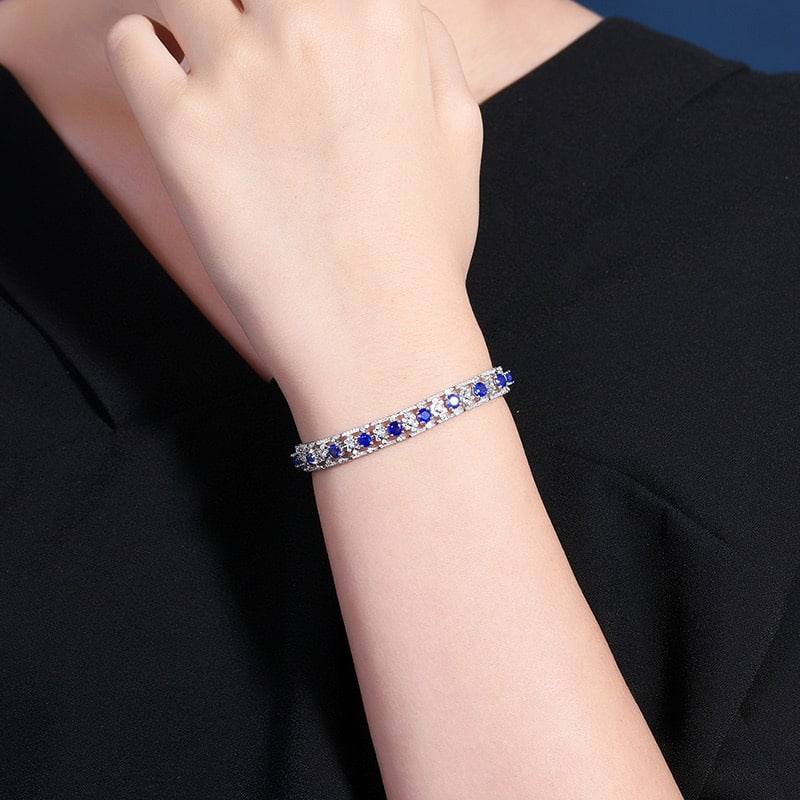 14k Gold 6.65 Ctw Natural Sapphire & Diamond Bracelet - 6