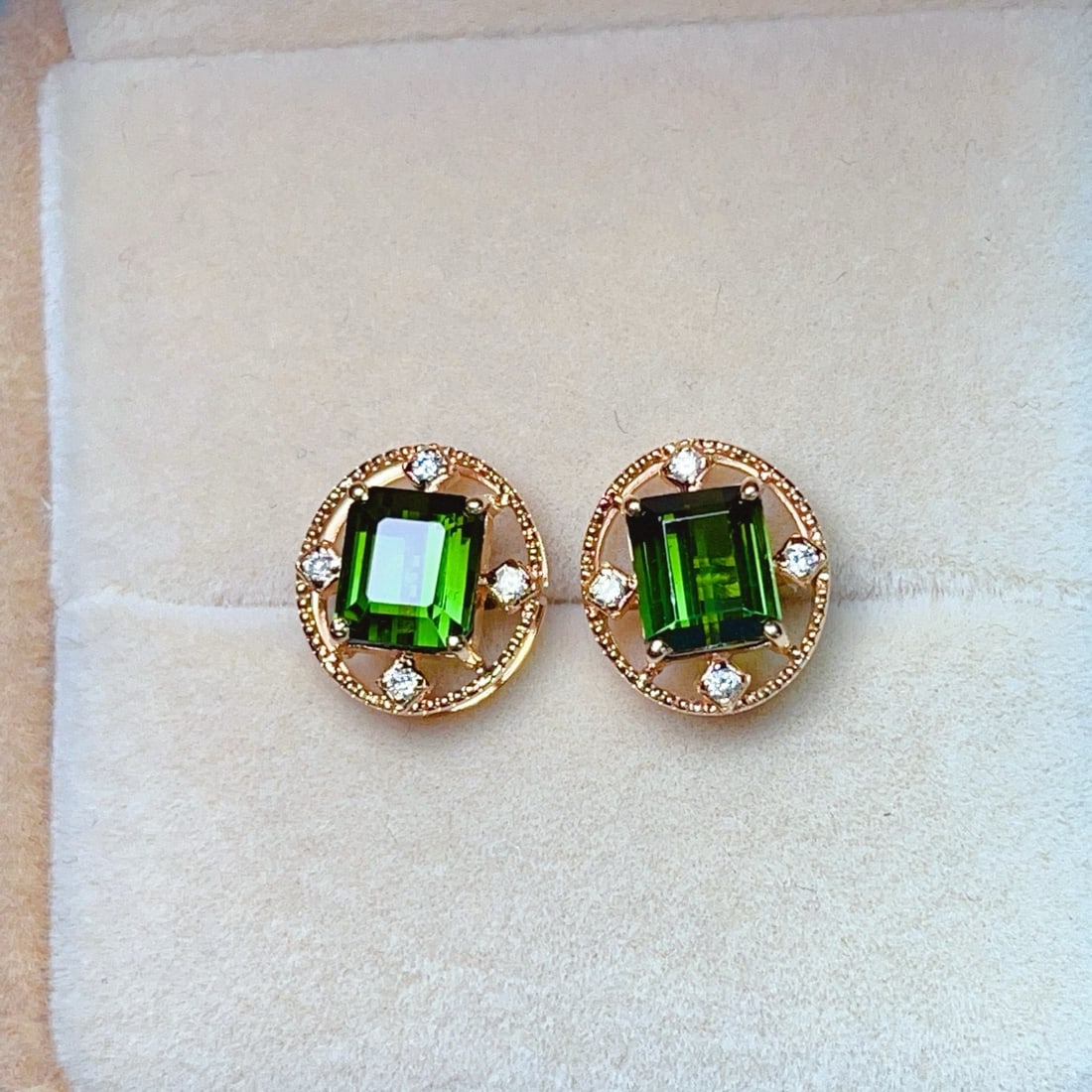14k Gold 3.10 Ct Natural Tourmaline & Diamond Earrings (1 of 6)