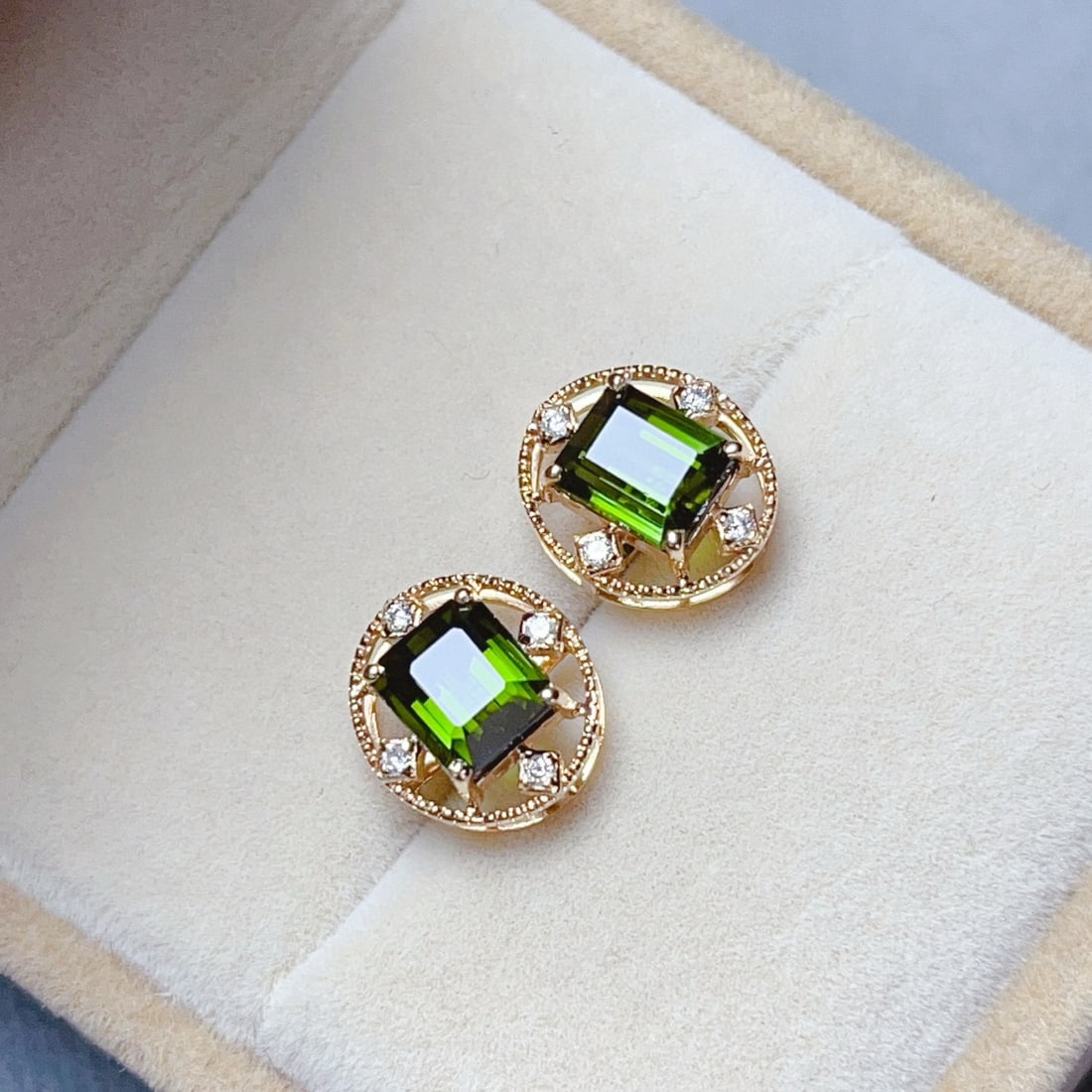 14k Gold 3.10 Ct Natural Tourmaline & Diamond Earrings - 3