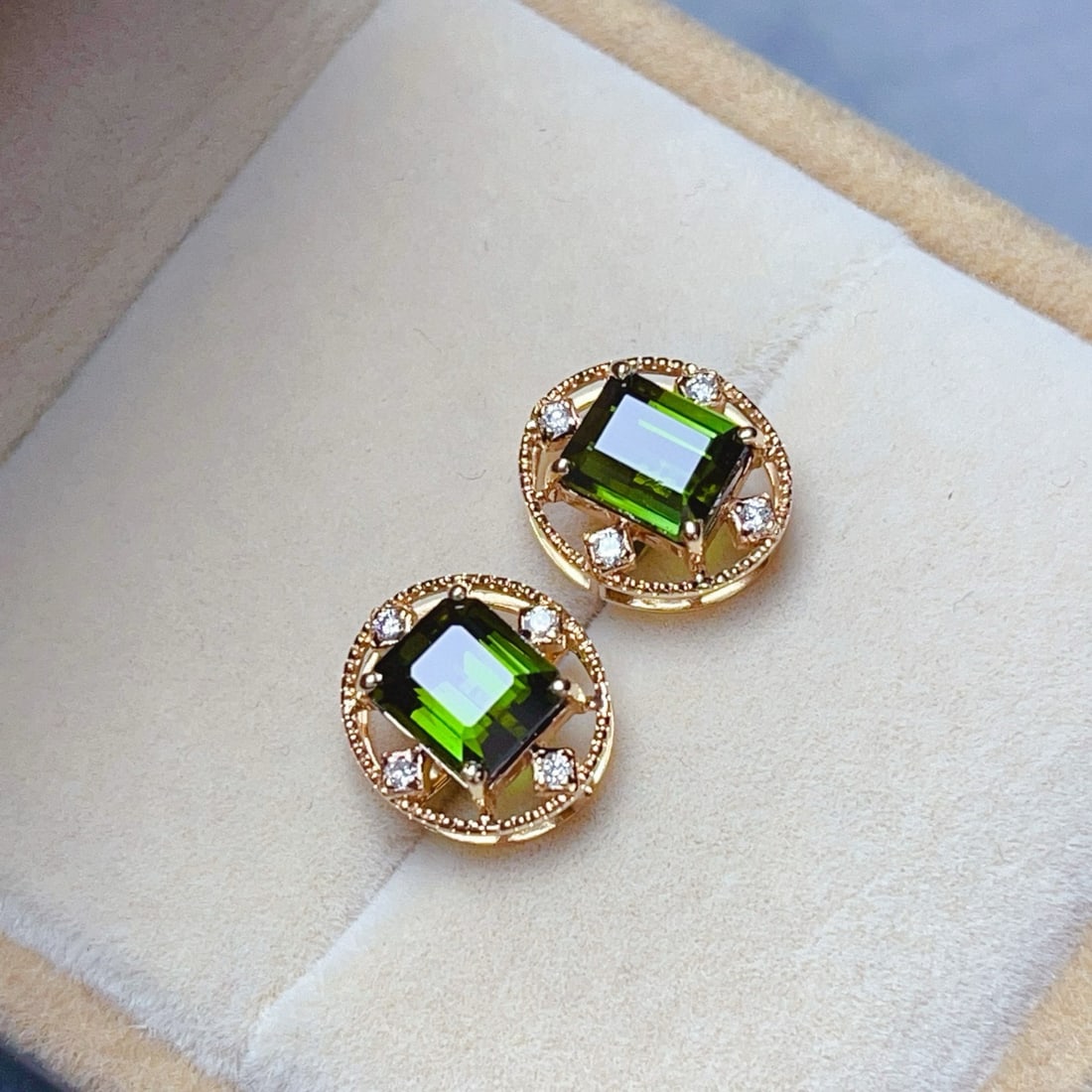 14k Gold 3.10 Ct Natural Tourmaline & Diamond Earrings - 4