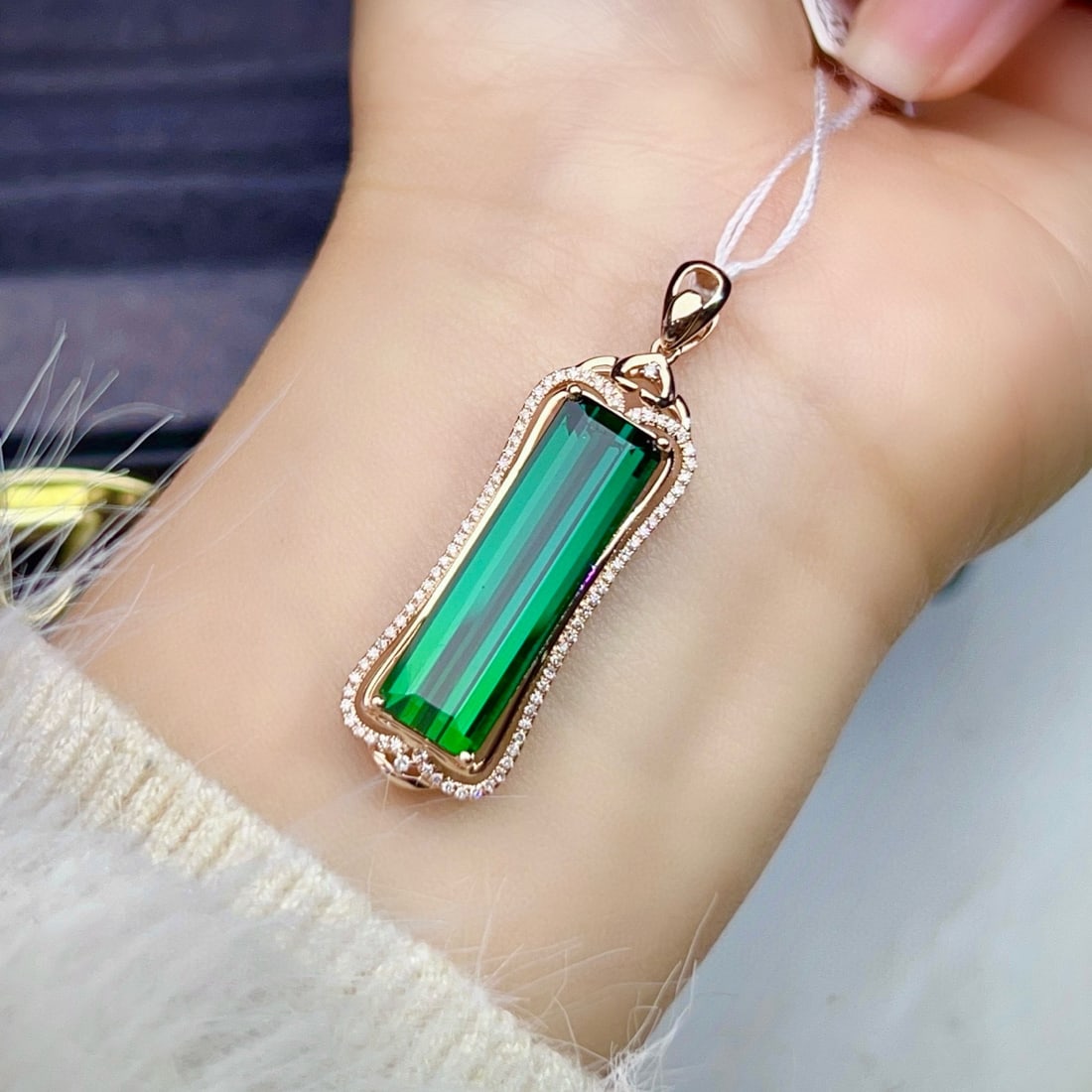 14k Gold 9.29 Ctw Natural Tourmaline & Diamond Pendant( Without Chain ) - 6