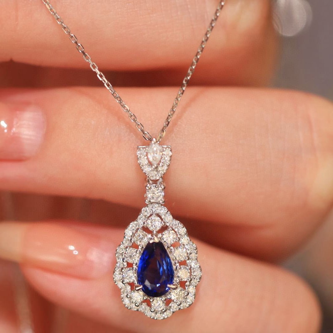 14k Gold 1.54 Ctw Natural Sapphire & Diamond Pendant( Without Chain ) - 3
