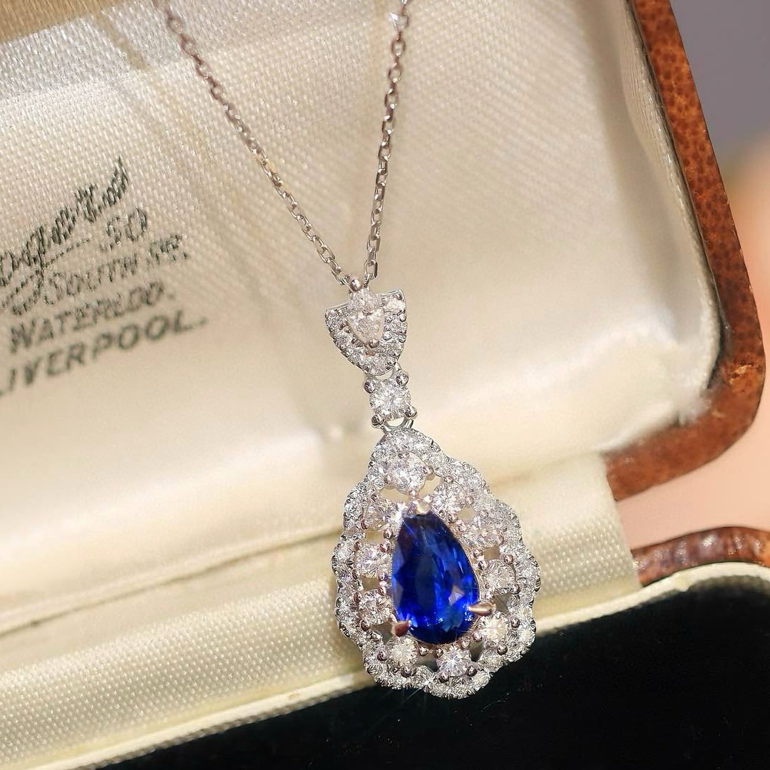 14k Gold 1.54 Ctw Natural Sapphire & Diamond Pendant( Without Chain ) - 5