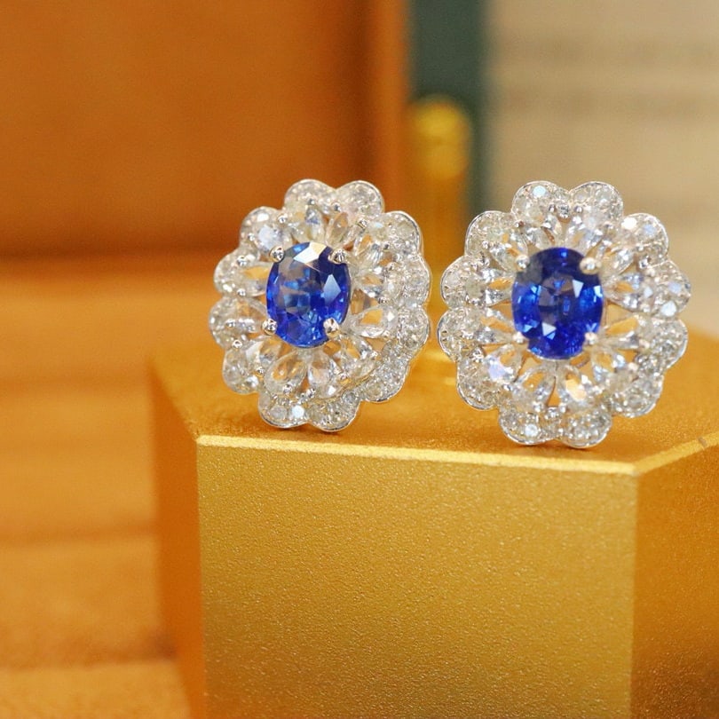 14k Gold 1.30 Ctw Natural Sapphire & Diamond Earrings - 2
