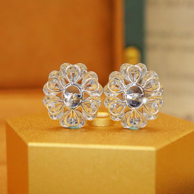 14k Gold 1.30 Ctw Natural Sapphire & Diamond Earrings - 5