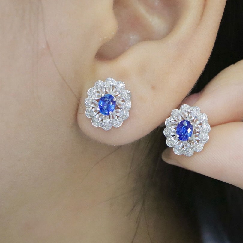 14k Gold 1.30 Ctw Natural Sapphire & Diamond Earrings - 6