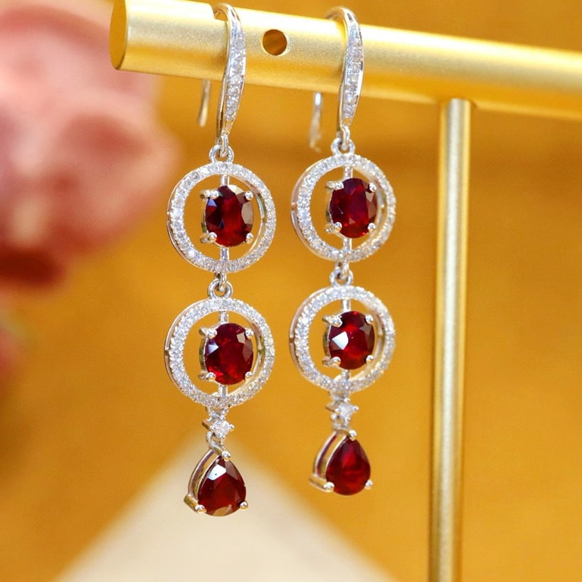 14k Gold 2.73 Ctw Vivid Red Natural Ruby & Diamond Earrings - 2