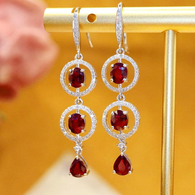 14k Gold 2.73 Ctw Vivid Red Natural Ruby & Diamond Earrings - 3