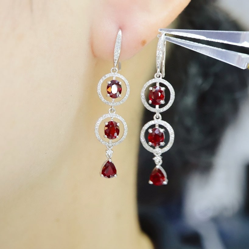 14k Gold 2.73 Ctw Vivid Red Natural Ruby & Diamond Earrings - 5