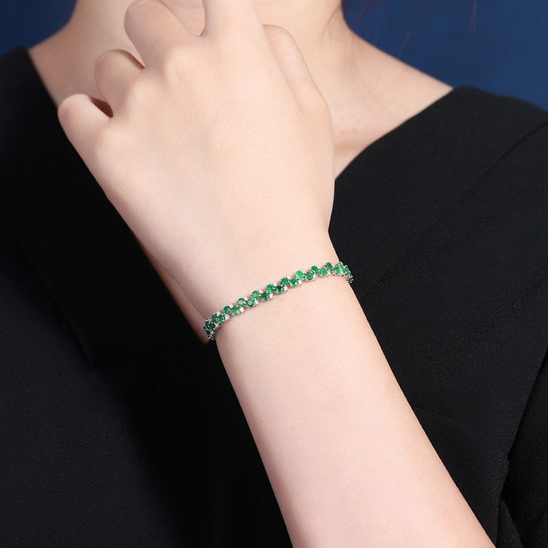 14k Gold 5.54 Ctw Vivid Green Natural Emerald & Diamond Bracelet - 6