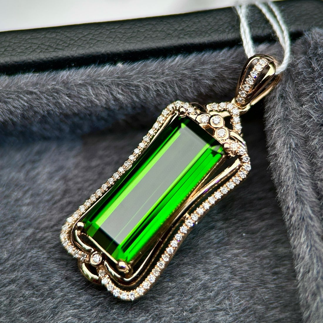 14k Gold 6.78 Ctw Natural Tourmaline & Diamond Pendant( Without Chain ) - 3