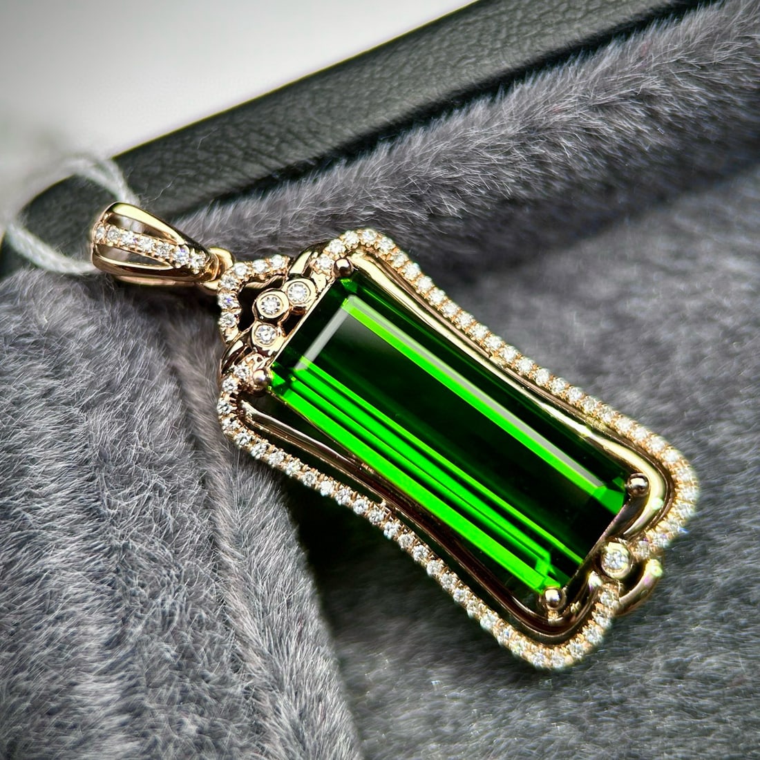 14k Gold 6.78 Ctw Natural Tourmaline & Diamond Pendant( Without Chain ) - 4