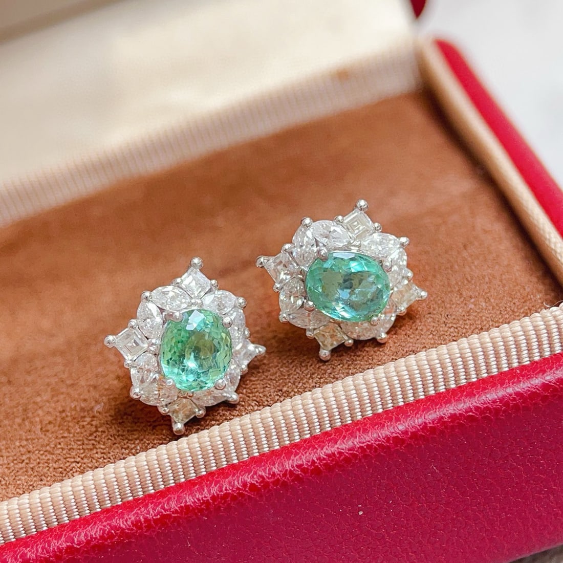 14k Gold 3.16 Ctw Natural Paraiba Tourmaline & Diamond Earrings - 2