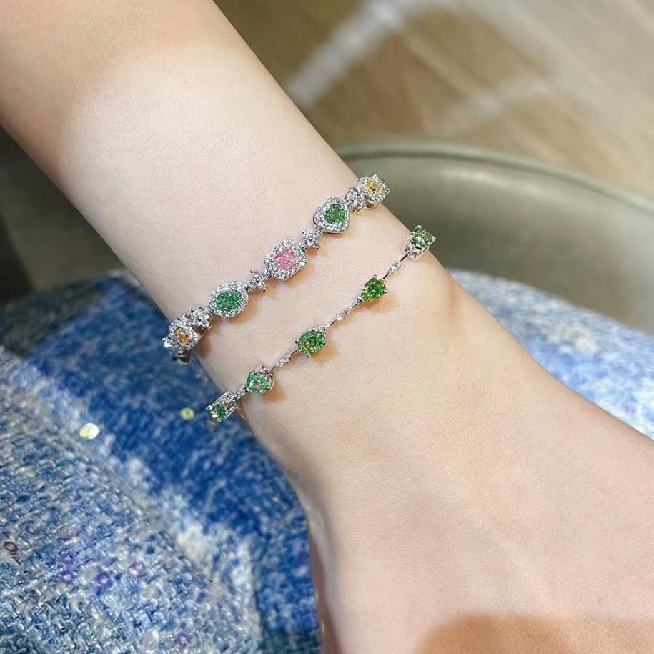 14k Gold 1.61 Ctw Natural Green Diamond & Diamond Bracelet - 6