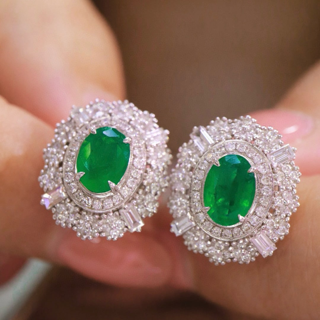 14k Gold 3.42 Ctw Natural Emerald & Diamond Earrings - 3