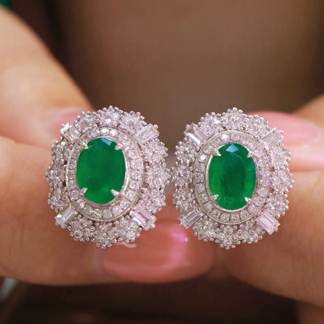 14k Gold 3.42 Ctw Natural Emerald & Diamond Earrings - 5