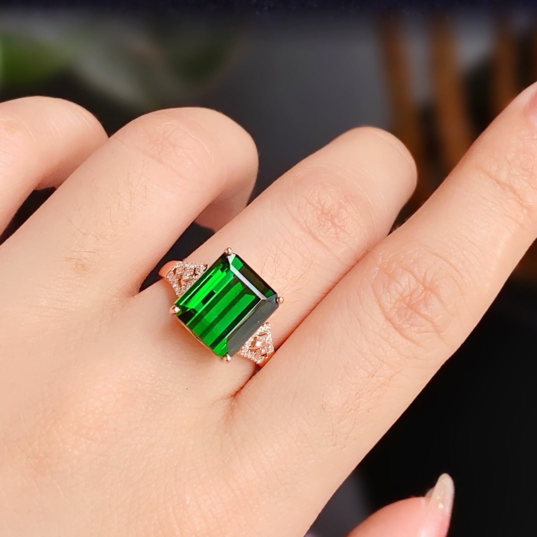 14k Gold 7.2 Ct Natural Tourmaline & Diamond Ring - 5