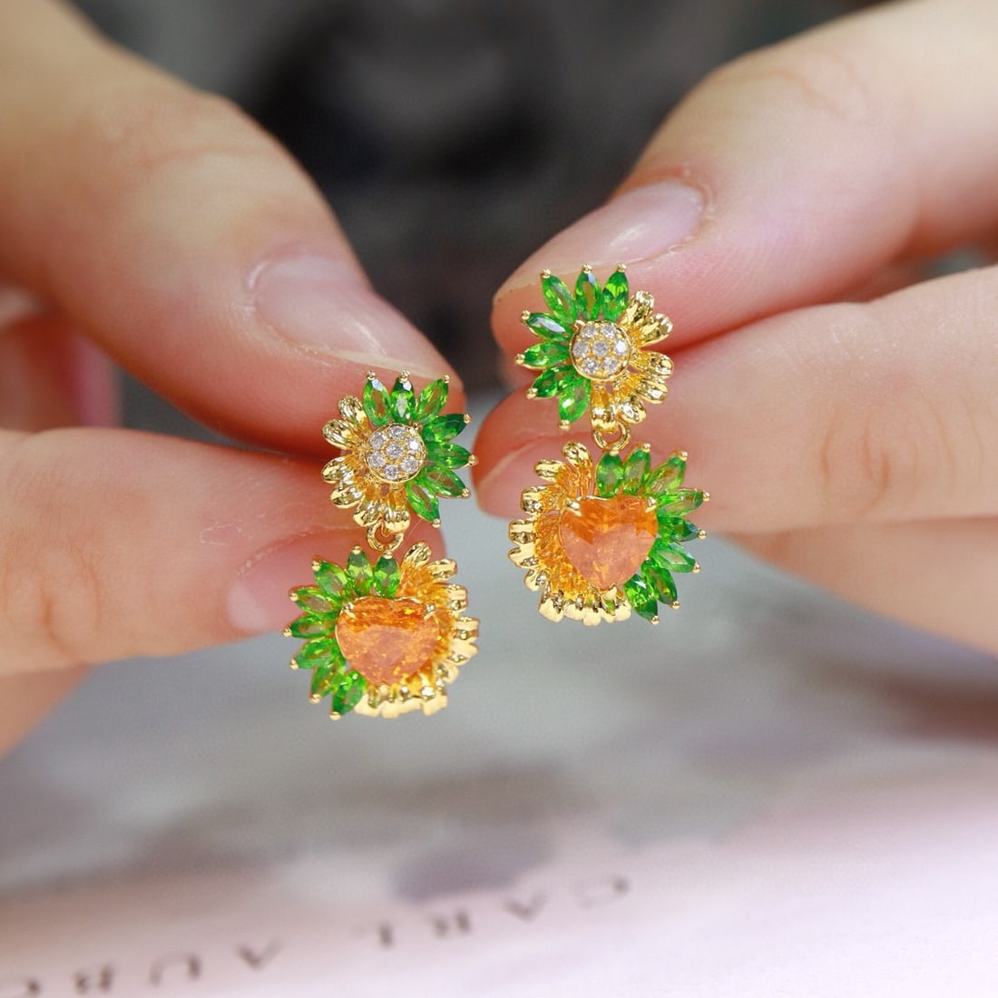14k Gold 2.95 Ctw Natural Spessartine & Tsavorite Earrings - 4