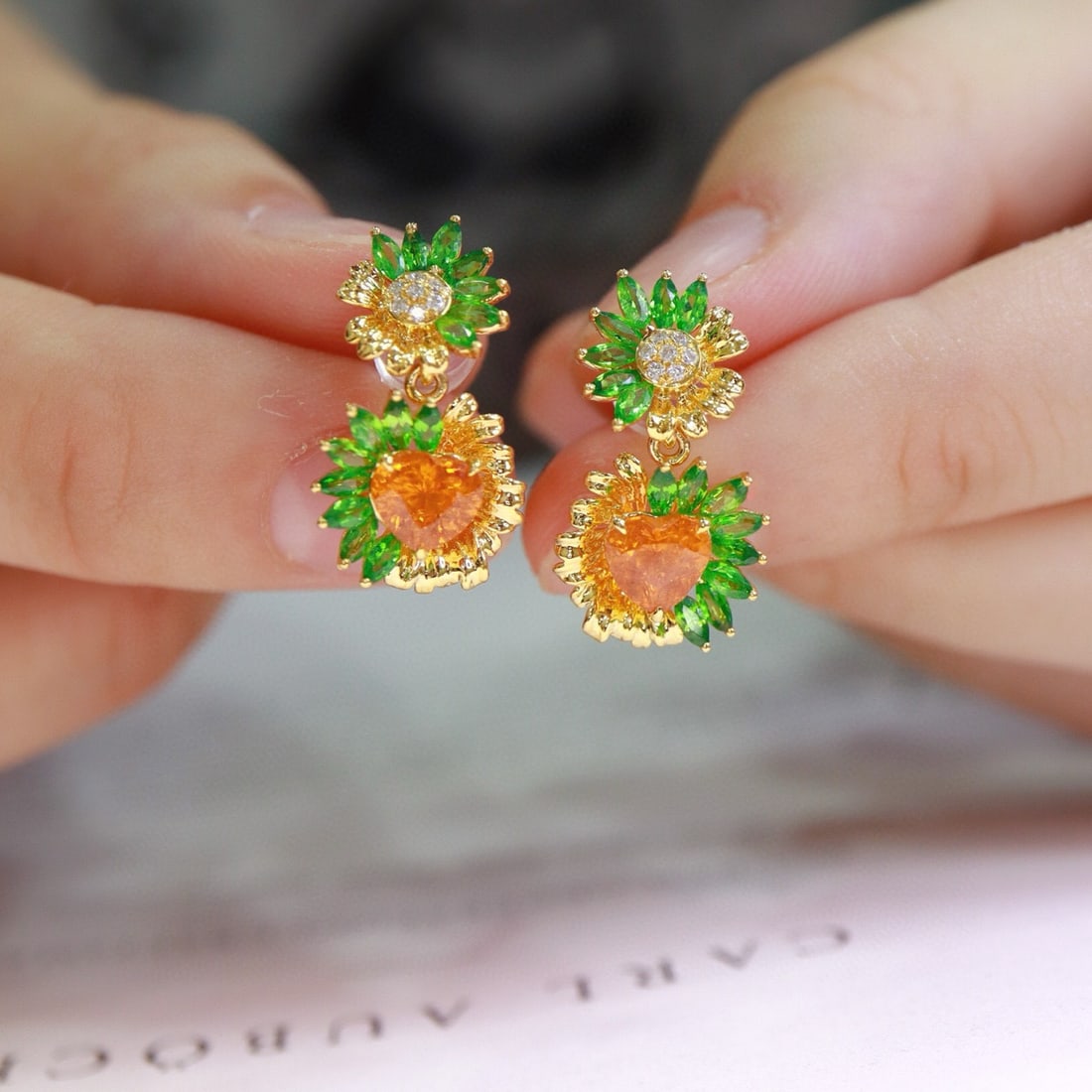 14k Gold 2.95 Ctw Natural Spessartine & Tsavorite Earrings - 5