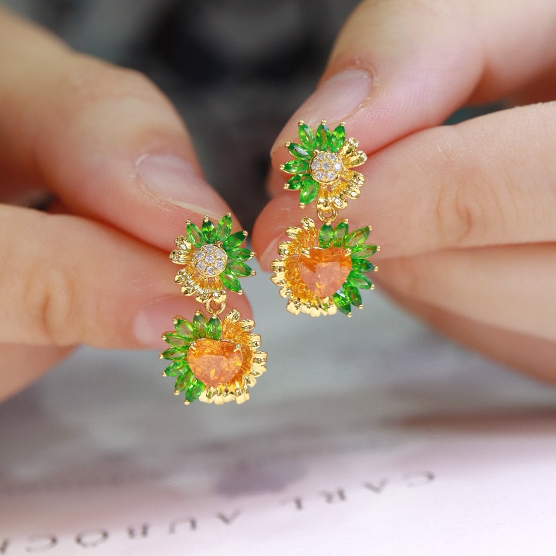 14k Gold 2.95 Ctw Natural Spessartine & Tsavorite Earrings - 6