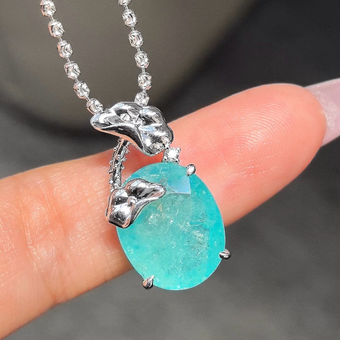 14k Gold 6.53 Ctw Natural Paraiba Tourmaline & Diamond Pendant( Without Chain ) - 3