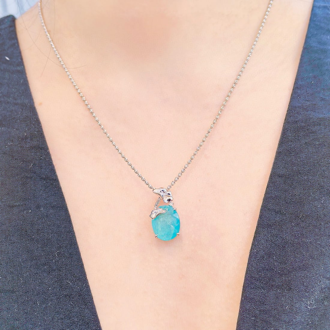 14k Gold 6.53 Ctw Natural Paraiba Tourmaline & Diamond Pendant( Without Chain ) - 4