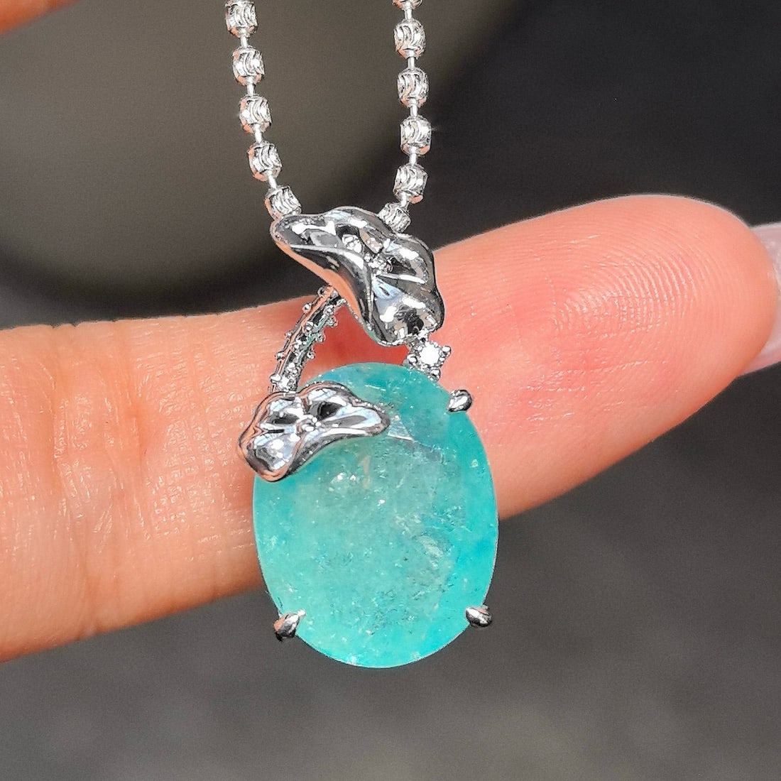 14k Gold 6.53 Ctw Natural Paraiba Tourmaline & Diamond Pendant( Without Chain ) - 5