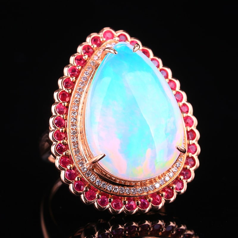 14k Gold 11.58 Ctw Natural Opal & Ruby Ring - 2