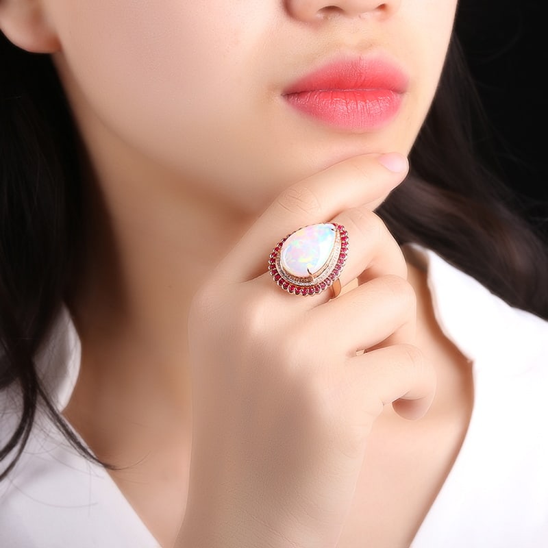 14k Gold 11.58 Ctw Natural Opal & Ruby Ring - 5