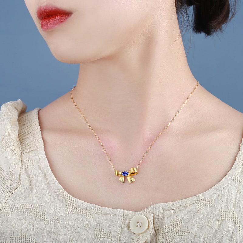 14k Gold 0.73 Ctw Natural Sapphire & Diamond Necklace - 2