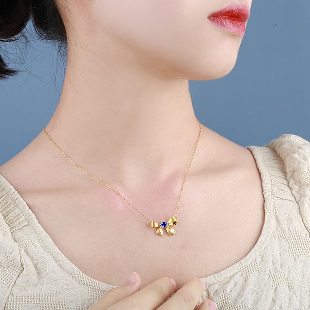 14k Gold 0.73 Ctw Natural Sapphire & Diamond Necklace - 4