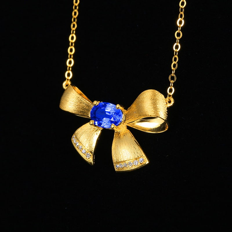 14k Gold 0.73 Ctw Natural Sapphire & Diamond Necklace - 5