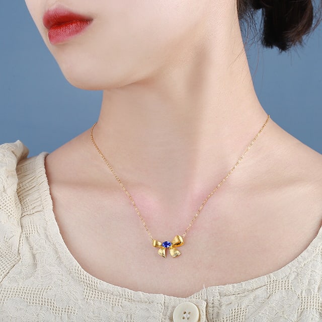 14k Gold 0.73 Ctw Natural Sapphire & Diamond Necklace - 6