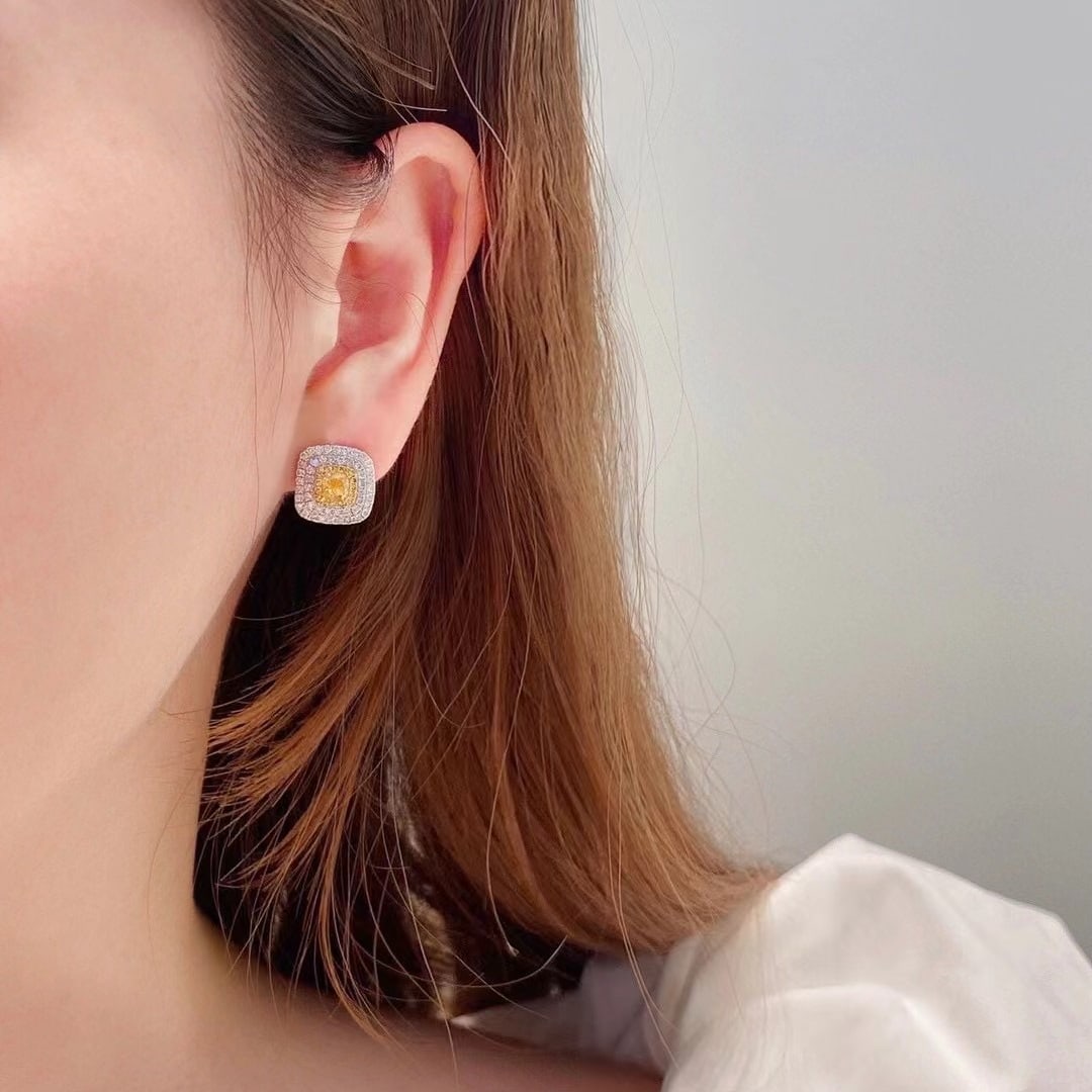 14k Gold 2.08 Ctw Natural Yellow Diamond & Diamond Earrings - 3