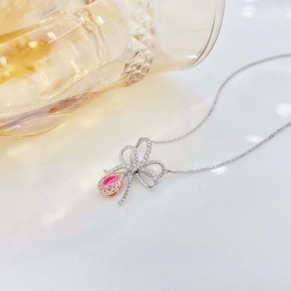 14k Gold 0.30 Ctw Natural Pink Diamond & Diamond Necklace - 3