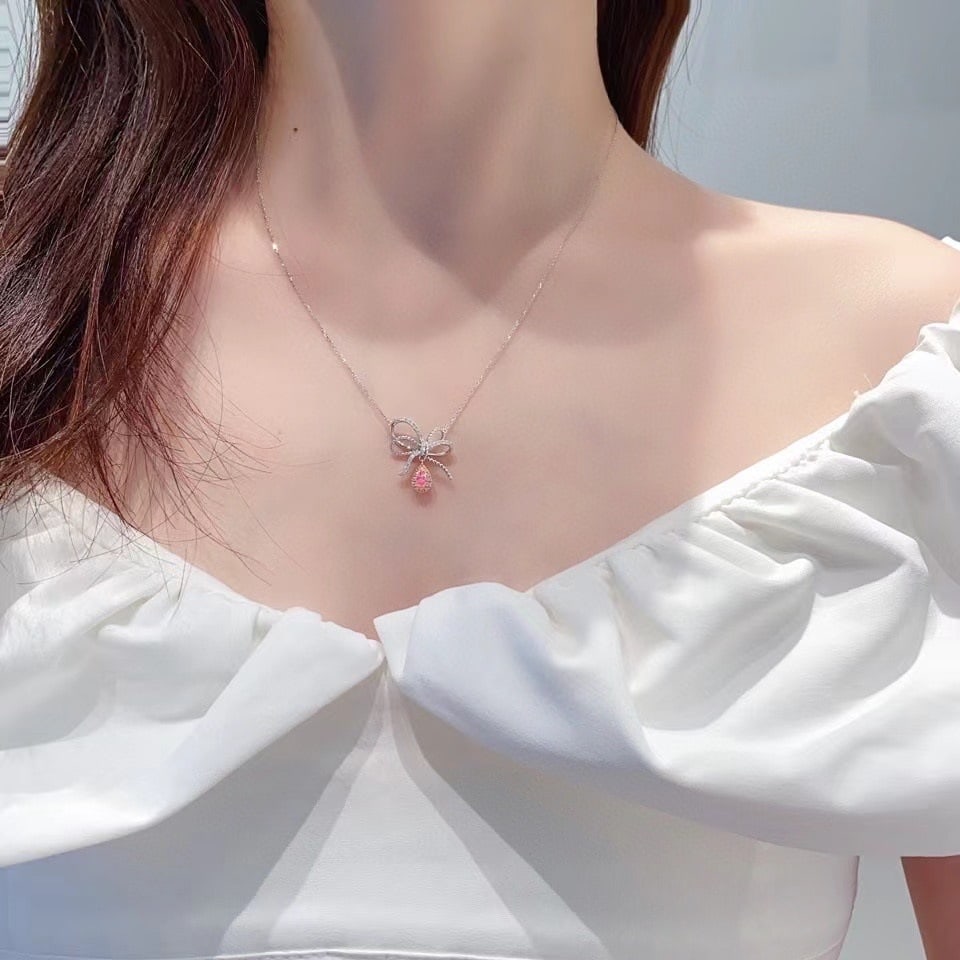 14k Gold 0.30 Ctw Natural Pink Diamond & Diamond Necklace - 4