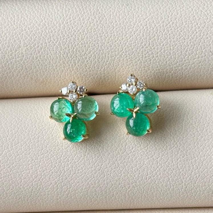 14k Gold 2.61 Ctw Natural Emerald & Diamond Earrings - 2