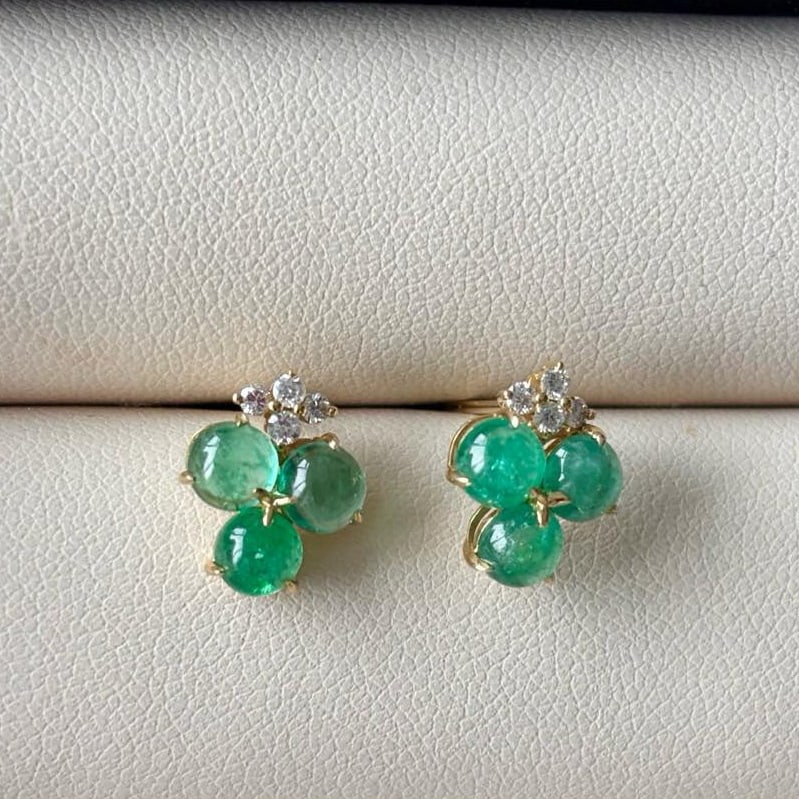 14k Gold 2.61 Ctw Natural Emerald & Diamond Earrings - 3