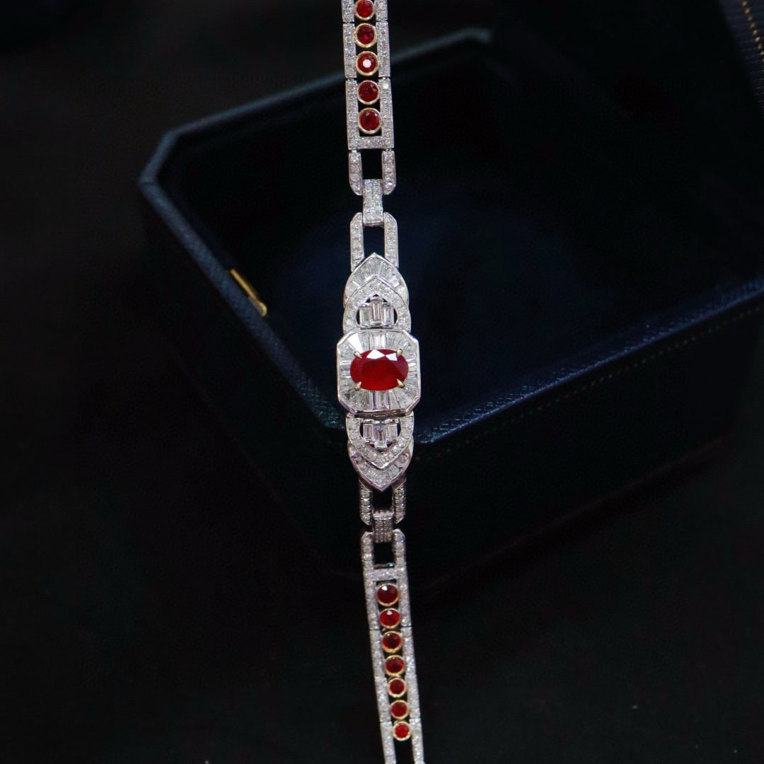 14k Gold 2.80 Ctw Vivid Red Natural Ruby & Diamond Bracelet - 4