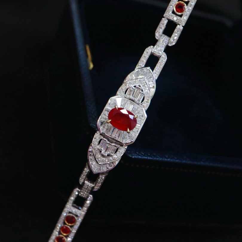 14k Gold 2.80 Ctw Vivid Red Natural Ruby & Diamond Bracelet - 5