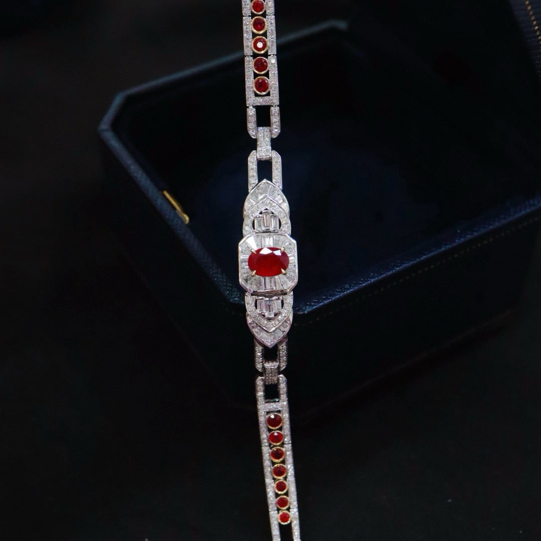 14k Gold 2.80 Ctw Vivid Red Natural Ruby & Diamond Bracelet - 6